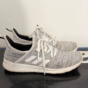 adidas Gray and White Knit Cloudfoam Slip-On Sneakers